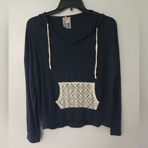 Mauve Lightweight Hooded Sweater Lace Pocket Size XL Navy Blue